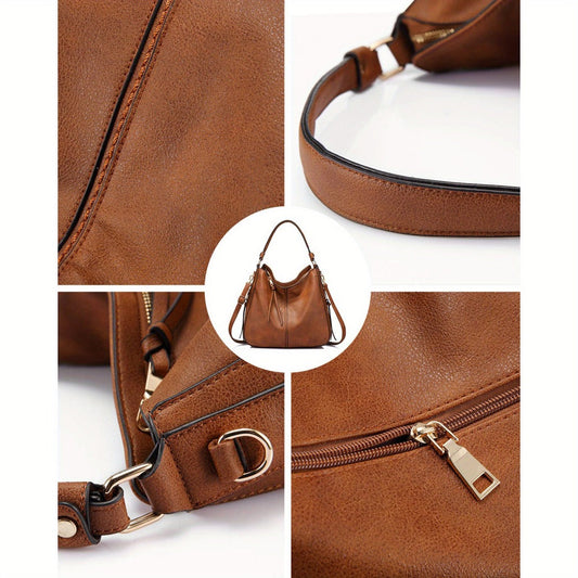 Shoulder Bag for Women – Multi-Pocket, Hobo Large Leather Tassel Golden – alternate view