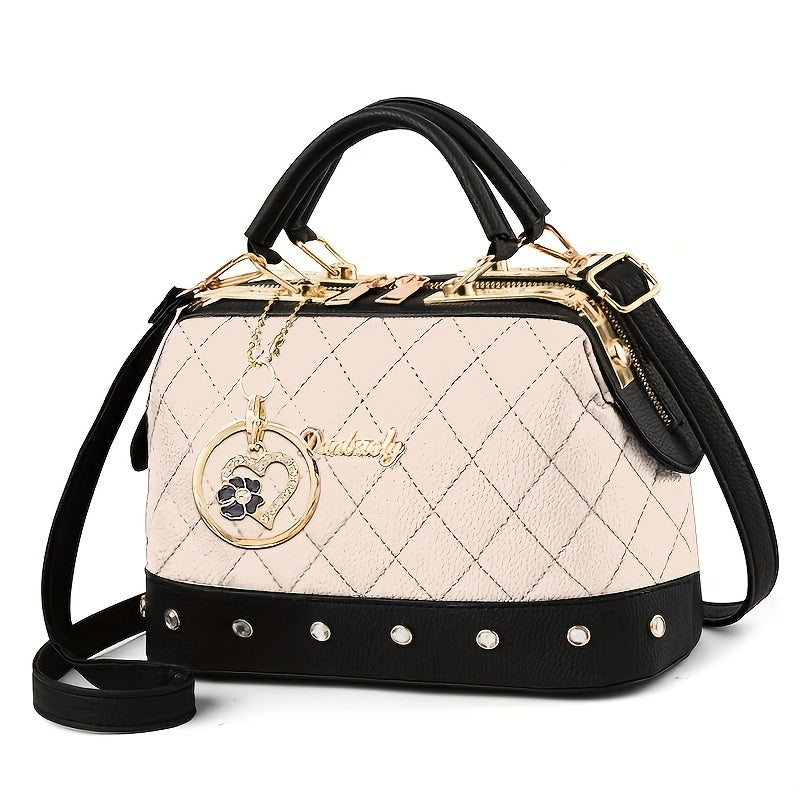 Shoulder Bag for Women – Quilted, Quilted Boston Rhinestone Heart Ornament – detail view 19