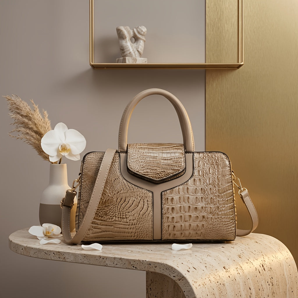 Shoulder Bag for Women – Vegan Leather, Crocodile Embossed Satchel Vegan Leather – detail view 9