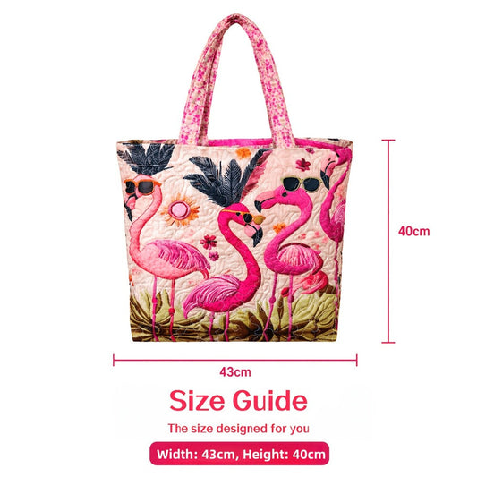 Tote Bag for Women – Quilted, Flamingo Tropical Summer Quilted Applique – alternate view