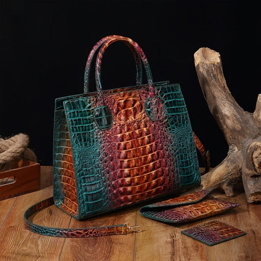 Women's Wallet – 3-Piece, Piece Crocodile Pattern Set Clutch – alternate view