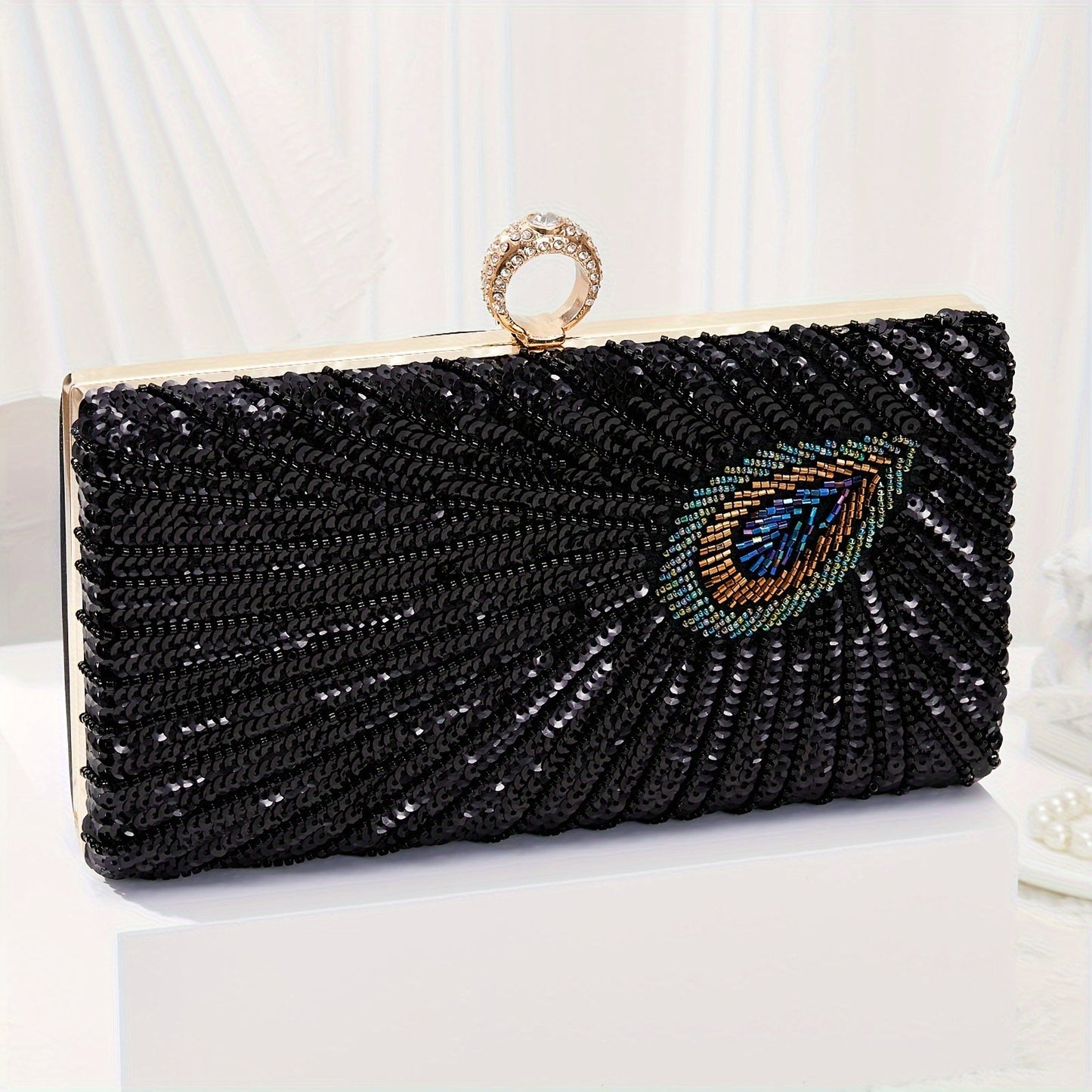 Women's Wallet – Peacock Feather Evening Clutch Vintage – front view - product view 14
