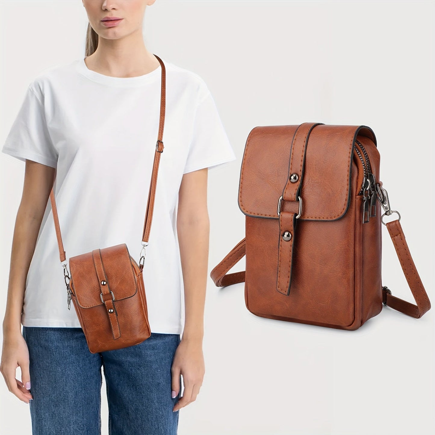 Women's Wallet – PU Leather, Mini, Adjustable Strap – front view - product view 13