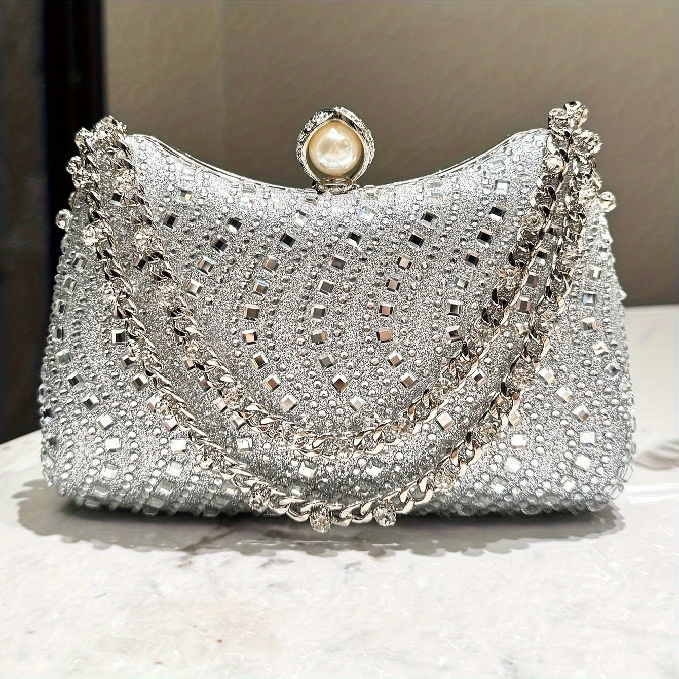 Women's Wallet – Rhinestone Clutch Striped Detachable Chain – alternate view