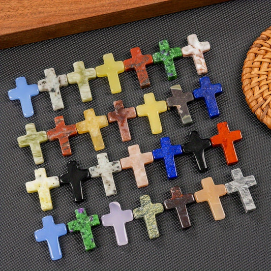 Worry Stones - Cross Bulk 50pcs Faux Gemstone Cross Shaped Palm Pocket Assorted Crystal - product detail view 2