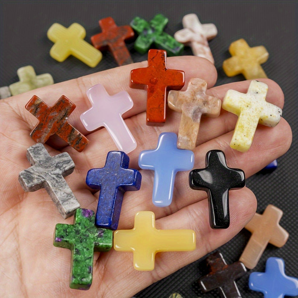 Worry Stones - Cross Bulk 50pcs Faux Gemstone Cross Shaped Palm Pocket Assorted Crystal - product detail view 7