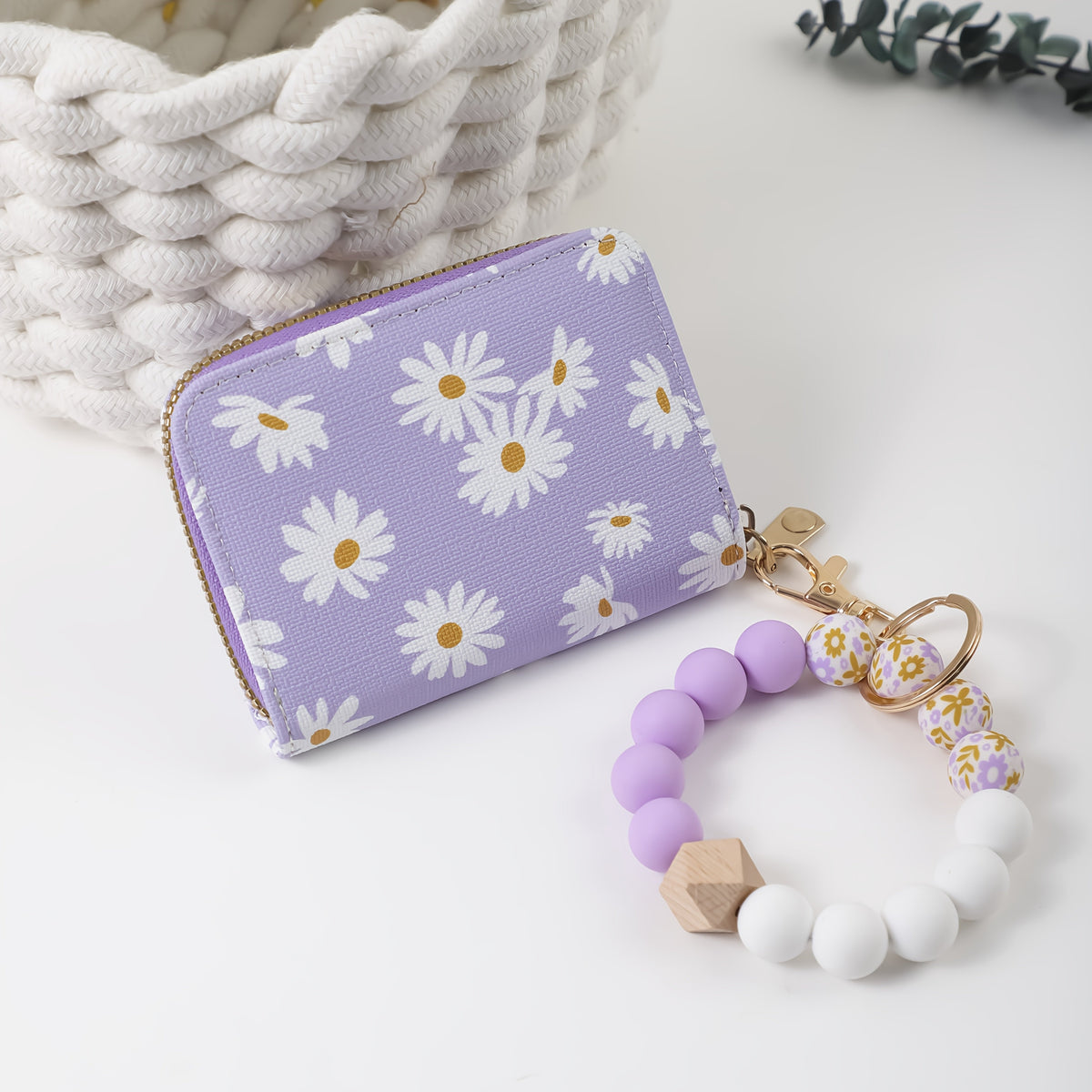 Wristlet Keychain - Card Holder - Daisy Beaded Accordion Zipper Pouch with Multi-Card Slots - product detail view 15