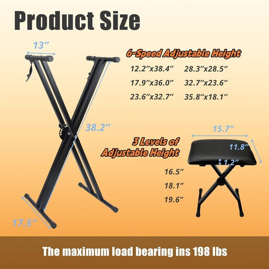 X-Style Keyboard Stand and Bench Set for 49, 61, 76 and 88-Key Pianos detail image