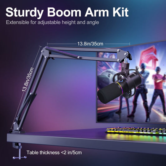 XLR and USB Dynamic Microphone Kit with Noise Control and Boom Arm detail image