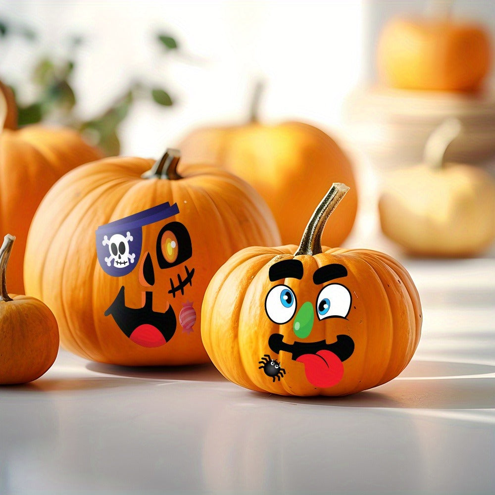 No-Carve Pumpkin Face Sticker Kit with 18 Sheets, 12 Pictured Designs and Up to 40 Face Layouts
