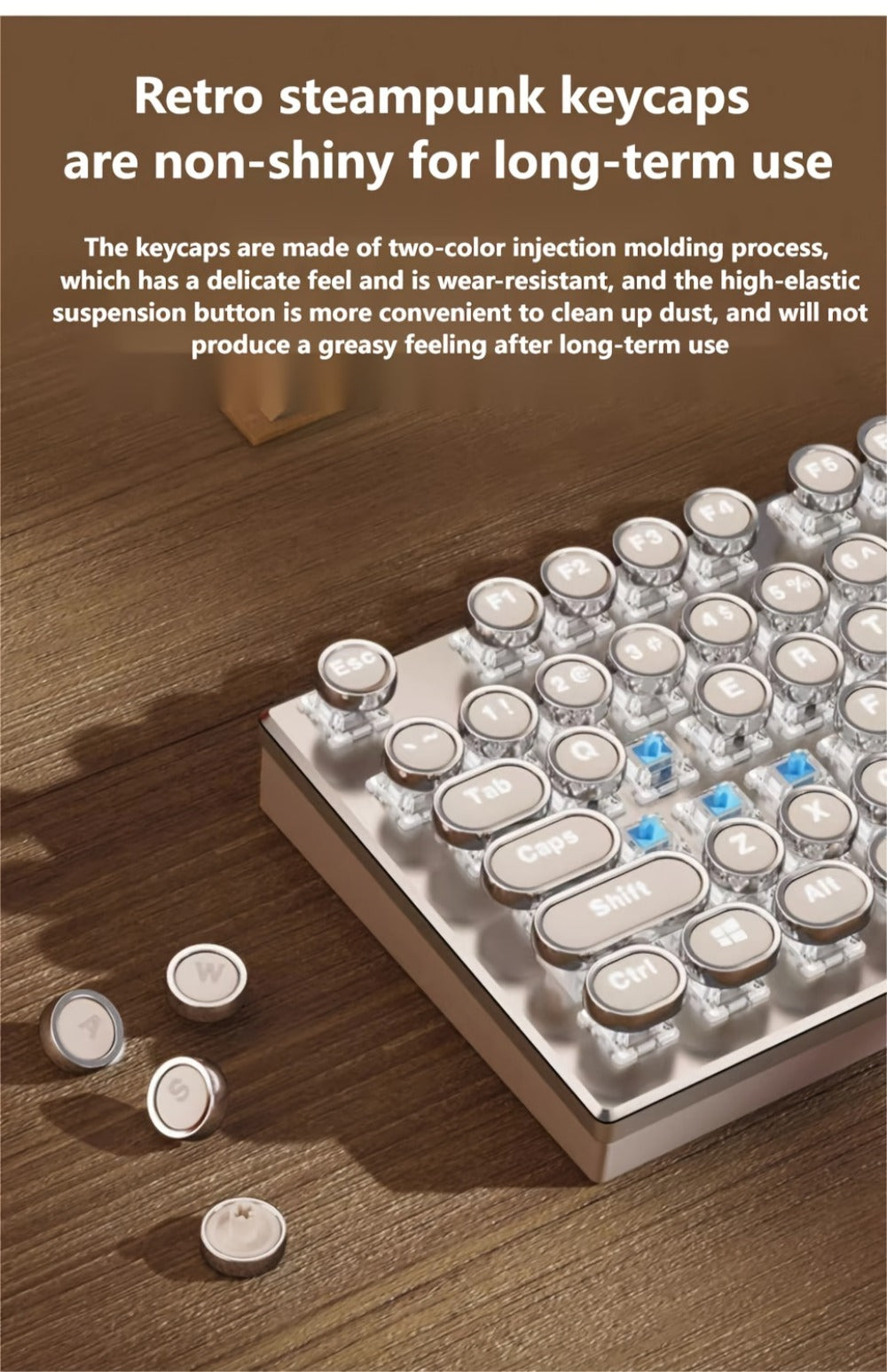 Steampunk Typewriter Mechanical Keyboard with Blue Switches – Retro Old-Fashioned USB Wired Gaming & Office Keyboard for Desktop Laptop PC Windows, Unique Aesthetic Gift for Gamers & Typists