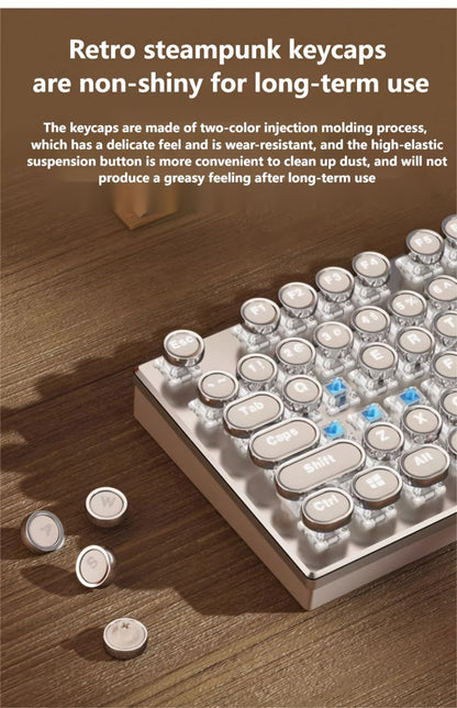Steampunk Typewriter Mechanical Keyboard with Blue Switches – Retro Old-Fashioned USB Wired Gaming & Office Keyboard for Desktop Laptop PC Windows, Unique Aesthetic Gift for Gamers & Typists