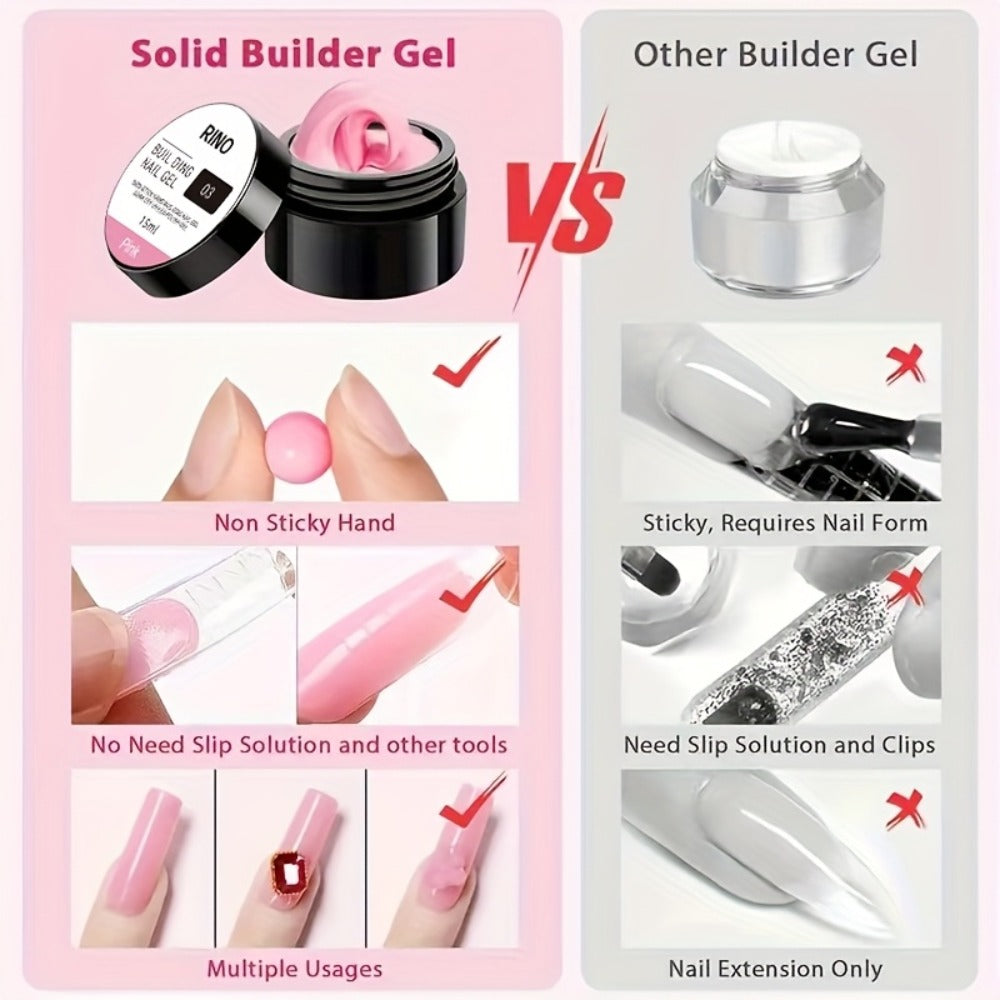 RINO 3D Nail Sculpture Kit 5pcs – Solid Builder Gel with Rhinestone Gel Molding Gel Flower Molds & Sculpting Brush, Clear Nude Hard Gel Extension for 3D Floral Nail Art, Home & Salon Women Beginners