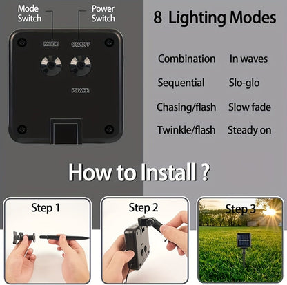 String Lights, IP65 Solar Fairy Lights with Eight Modes, 100- or 200-LED Pack Options and Seven Colors