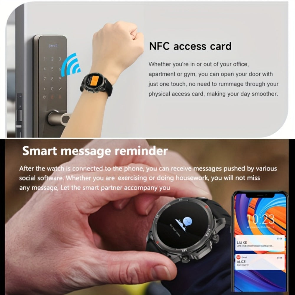 GPS NFC Smartwatch for Men – AI Voice Calling, 360×360 HD Screen, Built-in Compass, Motion Trajectory, Heart Rate Sleep Fitness Tracker – Outdoor Sports Watch Black Silver Steel