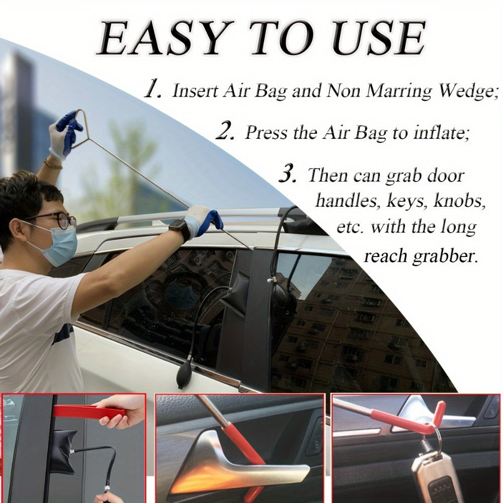 Car Lockout Kit Emergency Door Opener Tool Set with Carrying Bag - Portable Vehicle Unlock Kit for Locked Car Doors