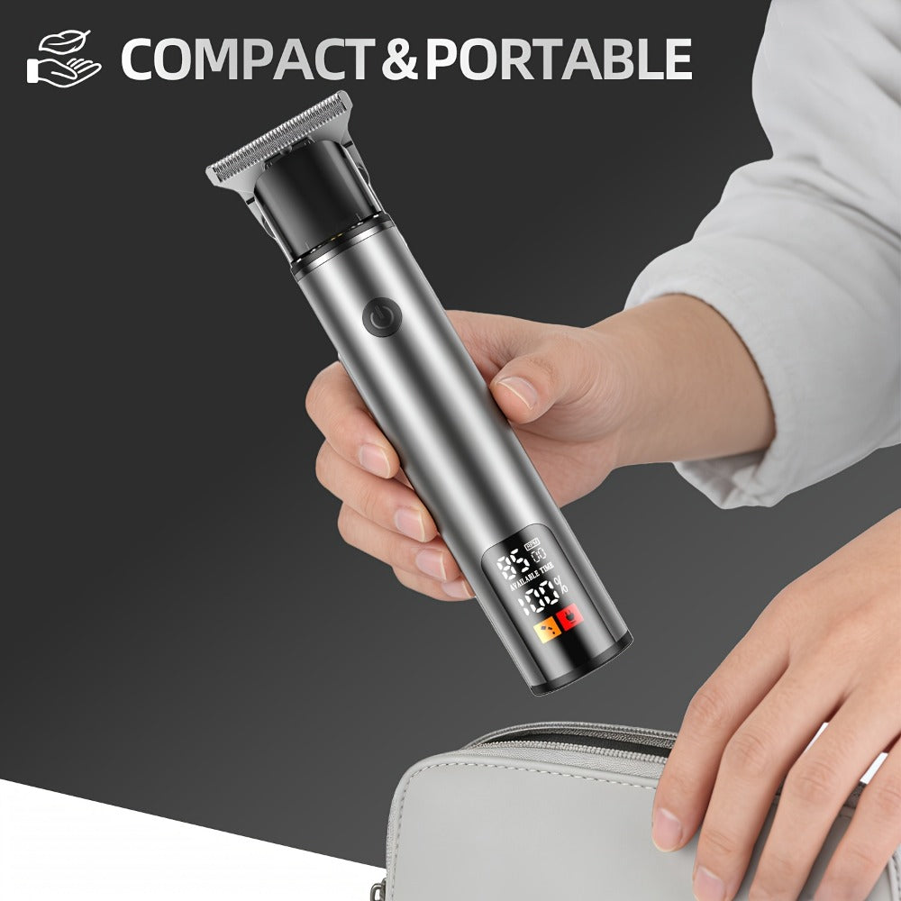 Hair Clipper Cordless Type-C Trimmer with LCD Display, Six Guide Combs and Two Finish Options