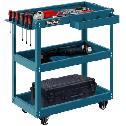Rolling Tool Cart 3-Tier Heavy Duty 330 LBS Capacity Pegboard Organizer Locking Drawer 4 Swivel Casters for Garage Workshop Mechanics Black Yellow