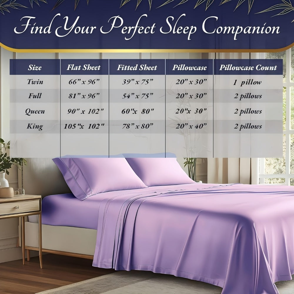 Viscose-from-Bamboo Four-Piece Sheet Set with Deep-Pocket Fitted Sheet, Twin to King Sizes and 12 Colors