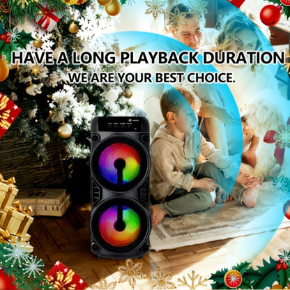 10 Inch Portable Bluetooth Speaker with RGB LED Lights & FM Radio - Heavy Bass Dual Drivers, USB Charging, Outdoor Camping Speaker, Holiday Gift for Family Friends