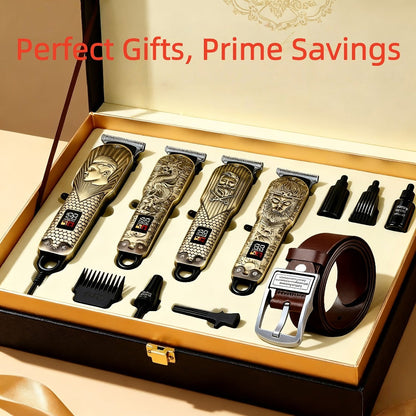 JH702 Hair Clipper Set with DC01 Fashion Belt, Digital Display, USB Charging and Two Engraved Design Options