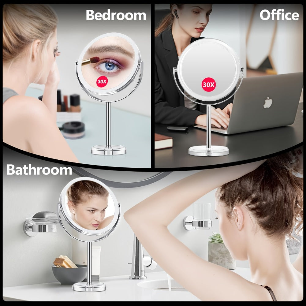 1X/30X Magnifying Makeup Mirror with Stand – Double Sided 360° Rotation Vanity Mirror for Travel & Home