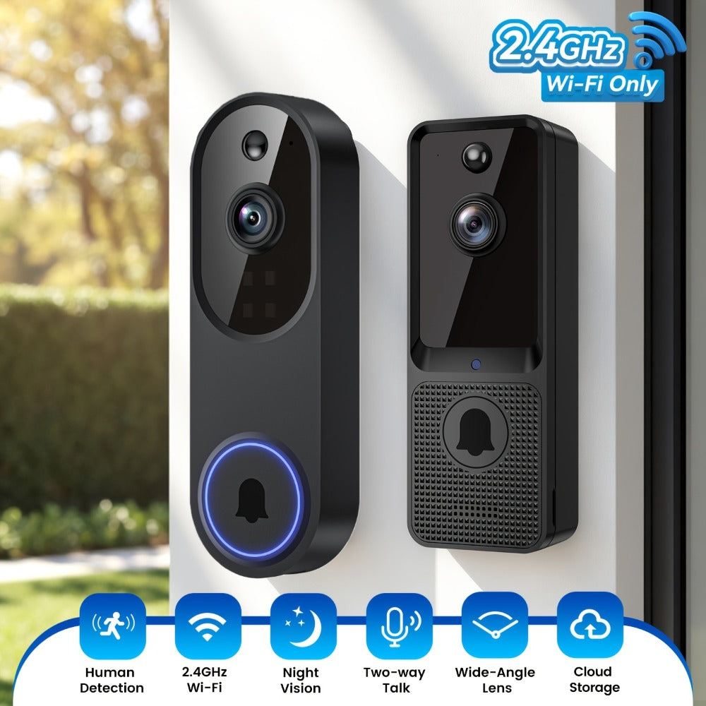 166° Wide Angle Video Doorbell 720P 2.4G 5G Dual-Band WiFi, Color Night Vision, AI Vehicle & Person Detection