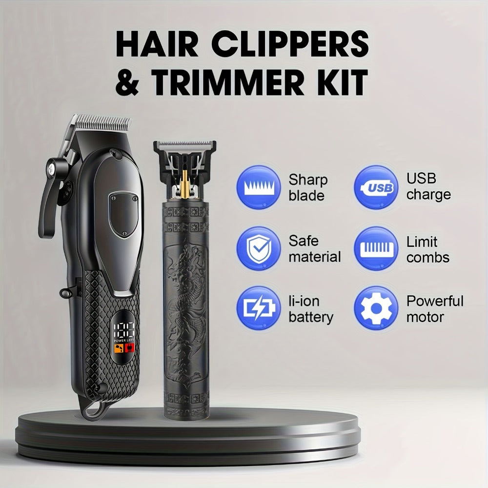 Black Hair Clipper Set with Full-Size Clipper, T-Blade Trimmer, Detail Tool and Foil Shaver, MC401 or MC201