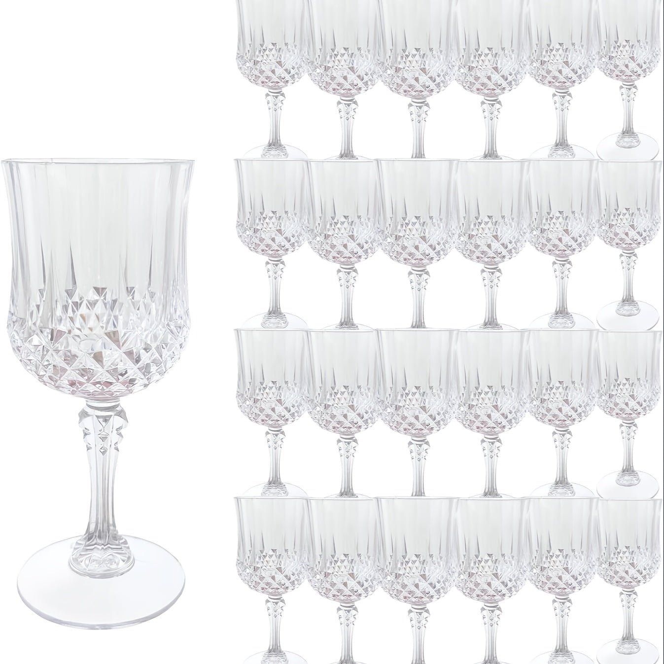 Plastic Wine Glasses 24 Pack 7oz – Unbreakable Crystal Vintage Champagne Flute Glasses Reusable Drinkware for Wedding Party Outdoor Events Kitchen