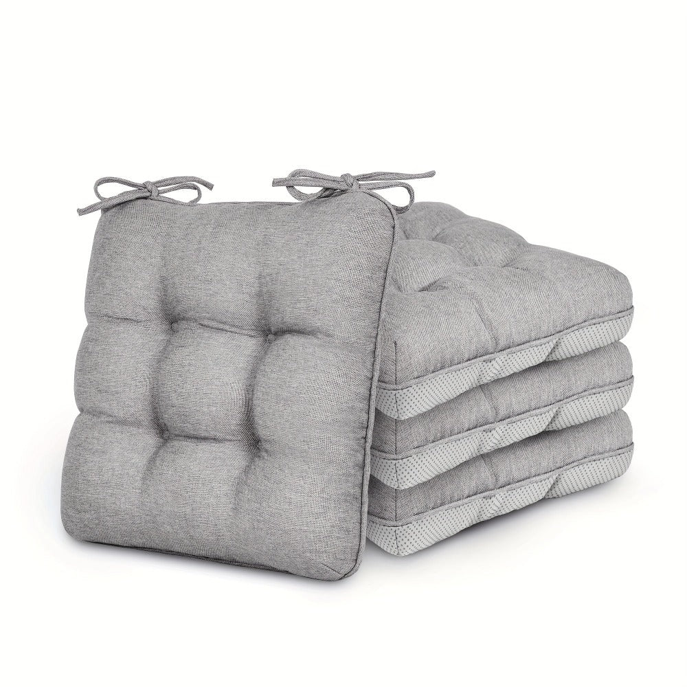 Tufted Chair Cushion Sets in 4- or 8-Piece Options with M/L Sizes, Tie Straps and 12 Color Choices
