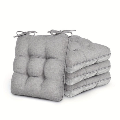 Tufted Chair Cushion Sets in 4- or 8-Piece Options with M/L Sizes, Tie Straps and 12 Color Choices