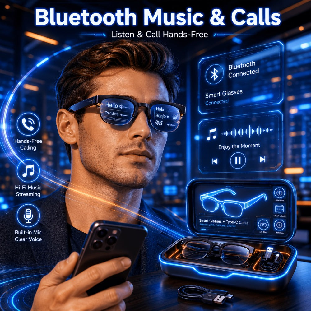 Smart Glasses Open-Ear Audio Gift Set with Bluetooth Calls, Music, Translation and Included Carrying Case