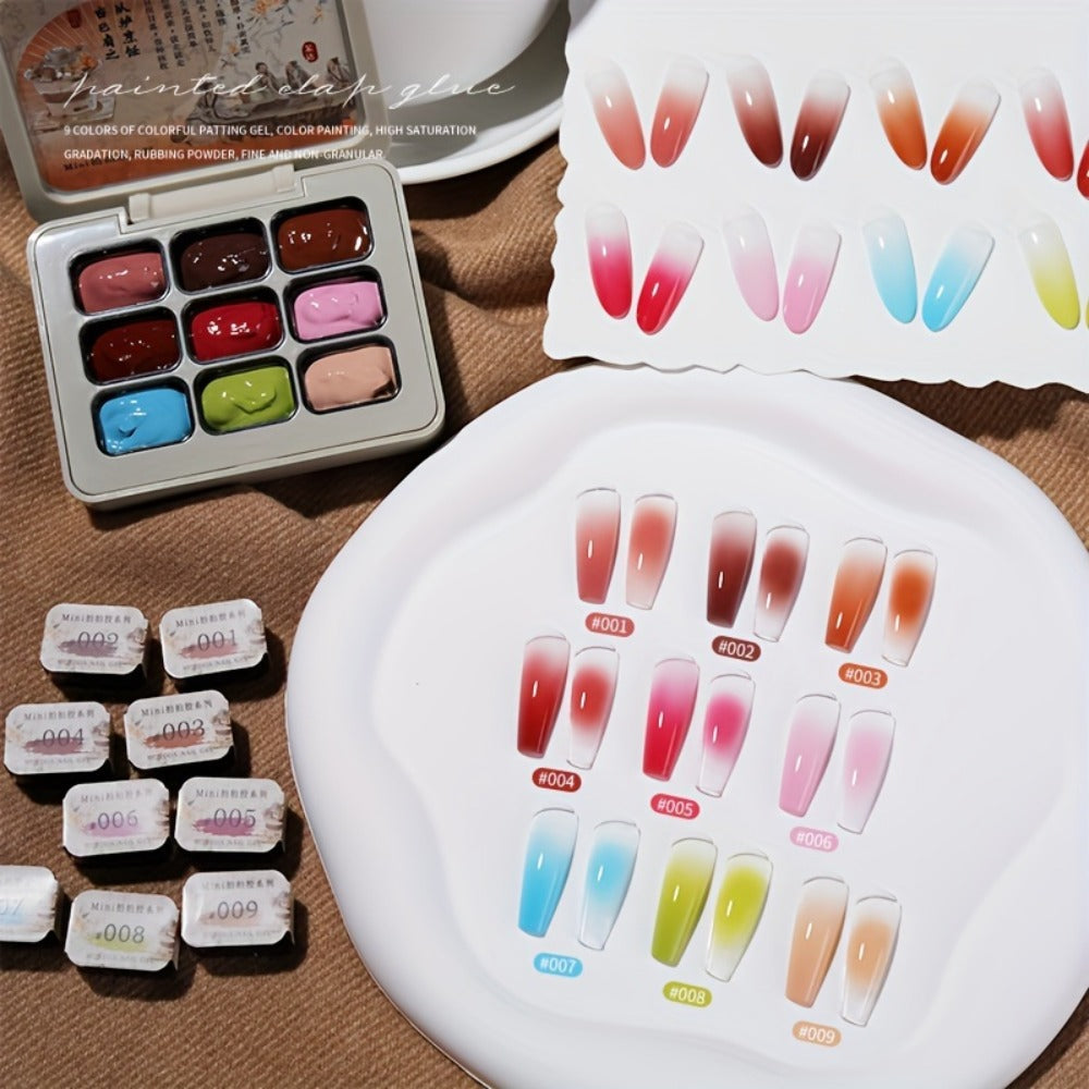 Gel Nail Polish Set 9 Colors Autumn Winter Gradient Collection – Firm Pat Glue Soak Off UV LED Gel Polish for Ombre Nail Art, Salon & DIY Home Manicure, Nine-Grid Compact Tray