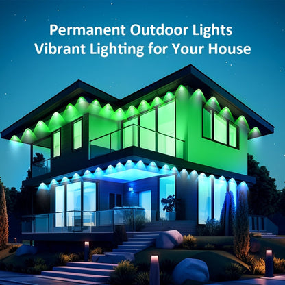 Permanent Outdoor RGB Eave Lights Smart App & Remote Control – Music Sync Timer Color Changing LED Soffit Light for Christmas New Year Halloween Holiday Party Decor – 50FT 100FT 300FT 500FT
