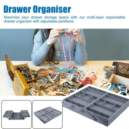 Collapsible Drawer Organizer Box, Double Row Expandable Desk & Drawer Storage with ABS Material, Jewelry Cosmetics Home Office Organizer