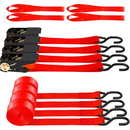 Ratchet Tie Down Straps 4-Pack 15FT 1,500 lb Break Strength Heavy Duty with Soft Loops & Storage Bag – High-Visibility Webbing for Motorcycle ATV Kayak Truck Bed Trailer Roof Rack