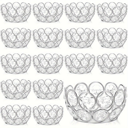 Candle Holder Set 20-Piece Tealight Cups with Openwork Crystal-Look Frames in Gold or Silver Finish