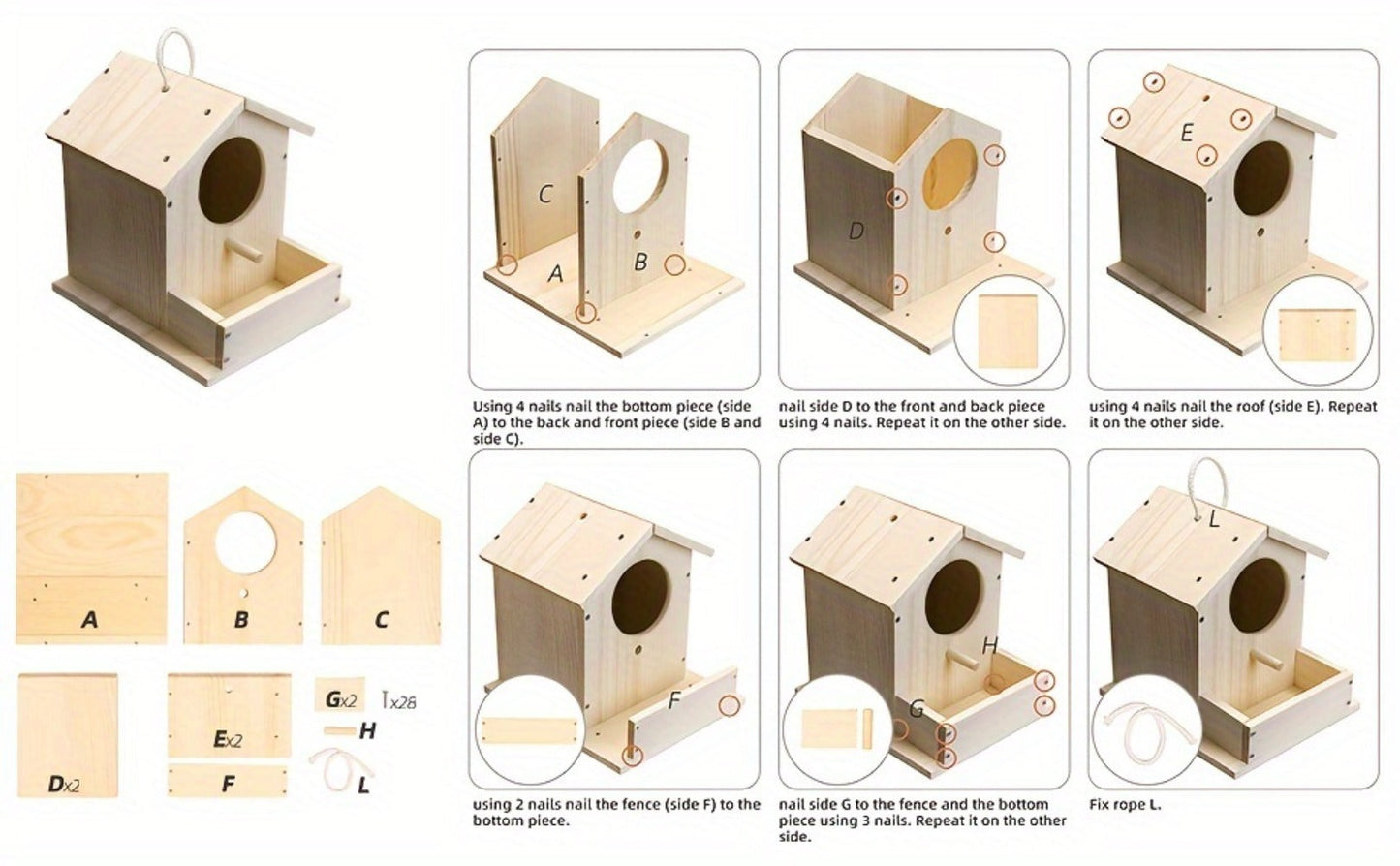 Wooden Birdhouse Build and Paint Craft Kit with Panels, Fasteners, Paints and Brushes in One or Two Packs
