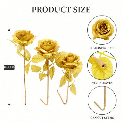Artificial Flowers 10-Piece Silk Rose Set with 19.69-Inch Bendable Stems in Deep Purple or Dark Green