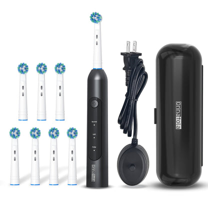 Electric Toothbrush with Eight Round Brush Heads, Three Modes, Induction Charging, IPX7 Rating and Travel Case