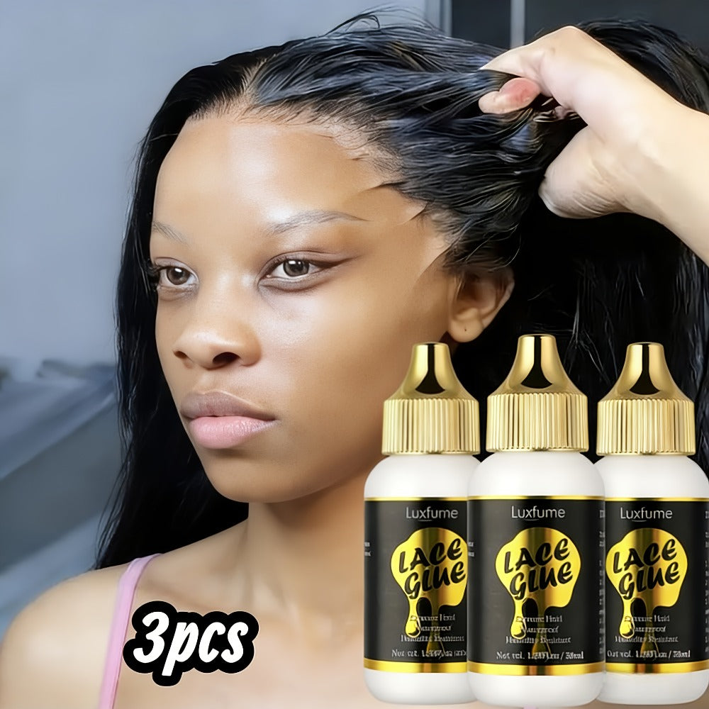 Lace Front Wig Glue Waterproof Extreme Hold 3-Pack Invisible Clear Drying Liquid Adhesive for HD Lace Swiss Lace Wigs & Hairpieces 100ml Per Bottle Long Lasting Secure Bond