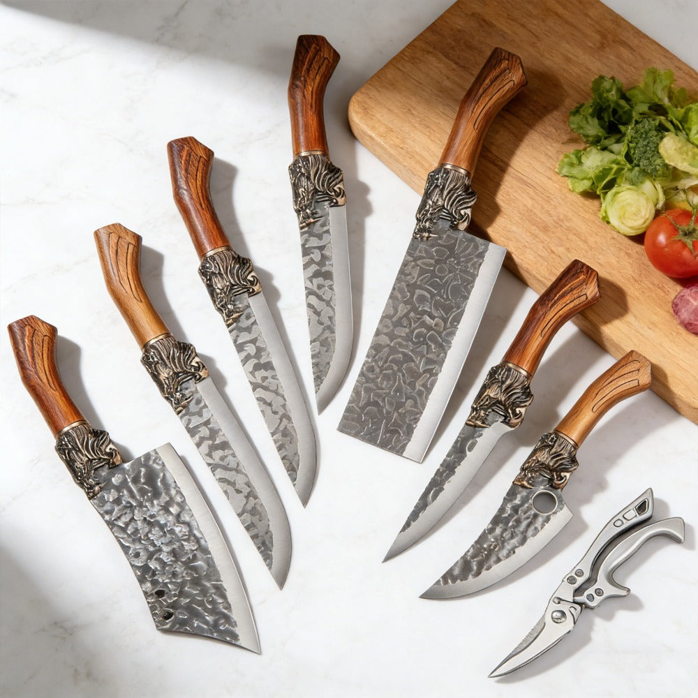 Kitchen Knife Set Professional Forged Stainless Steel Chef Knife Set with Boning Knife Slicing Knife Carving Knife Fillet Knife Butcher Knife Scissors Ultra Sharp Durable Meat Fish 4pc 7pc