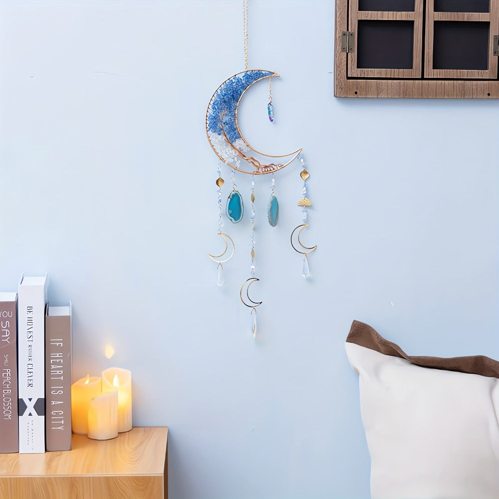 Dreamcatcher Moon Suncatcher Wall Hanging – Handmade Boho Wind Chime Pendant for Indoor Outdoor Garden, Courtyard & Party Decor – Christmas & Birthday Gift