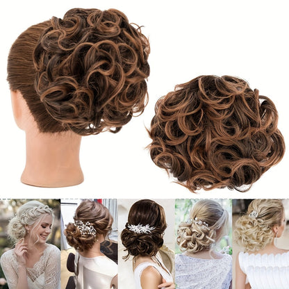 Six-Inch Curly Clip-In Hair Bun Extension with Comb and Scrunchie in Four Blended Color Options