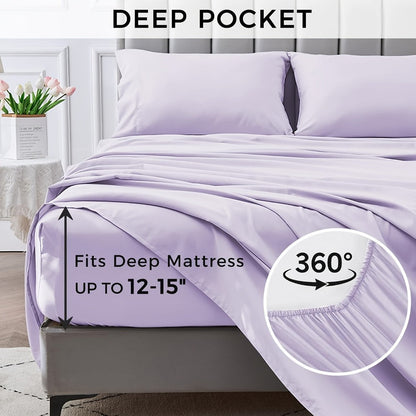 Microfiber Bed Sheet Set 4-Piece Deep Pocket Fitted Sheet Flat Sheet Pillowcases Twin Full Queen King All Colors Soft Breathable Fade Resistant Easy Care