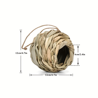 Two-Piece Woven Hanging Bird Nest Set with Round Openings and Optional Pair of Decorative Bird Figures