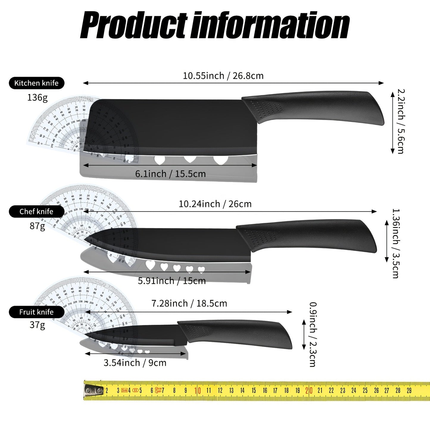 Multi-Piece Kitchen Knife Set with Stainless Steel Labels in Black Three-Piece or Brown Seven-Piece Options