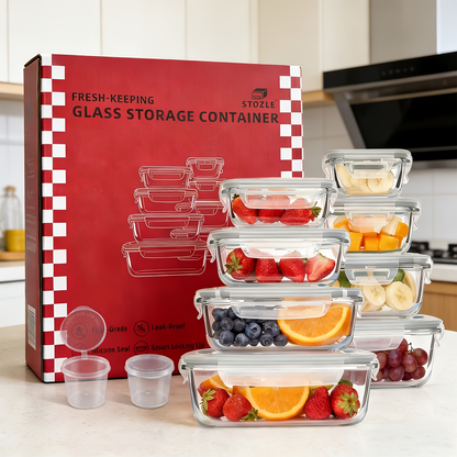 Food Storage Container 16-Piece Glass Set with Eight Containers, Vented Lids and Silicone Sealing Rings