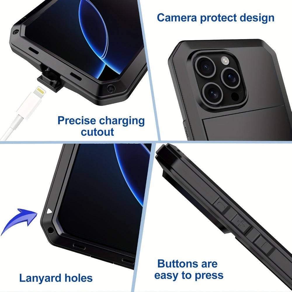Metal Silicone Heavy Duty iPhone Case Full Body Protection – Anti-Drop Dustproof Shockproof Cover for iPhone 11 12 13 14 15 16 17 Air Plus Pro Pro Max | High-End Fashion Design