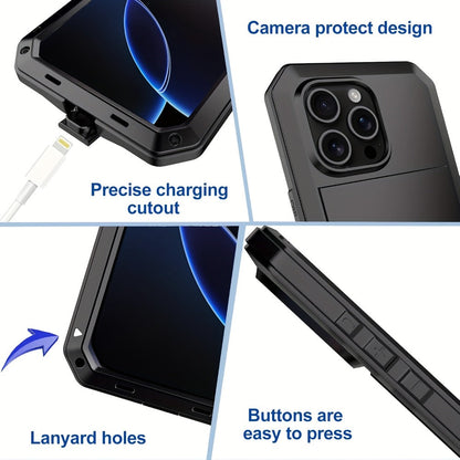 Metal Silicone Heavy Duty iPhone Case Full Body Protection – Anti-Drop Dustproof Shockproof Cover for iPhone 11 12 13 14 15 16 17 Air Plus Pro Pro Max | High-End Fashion Design